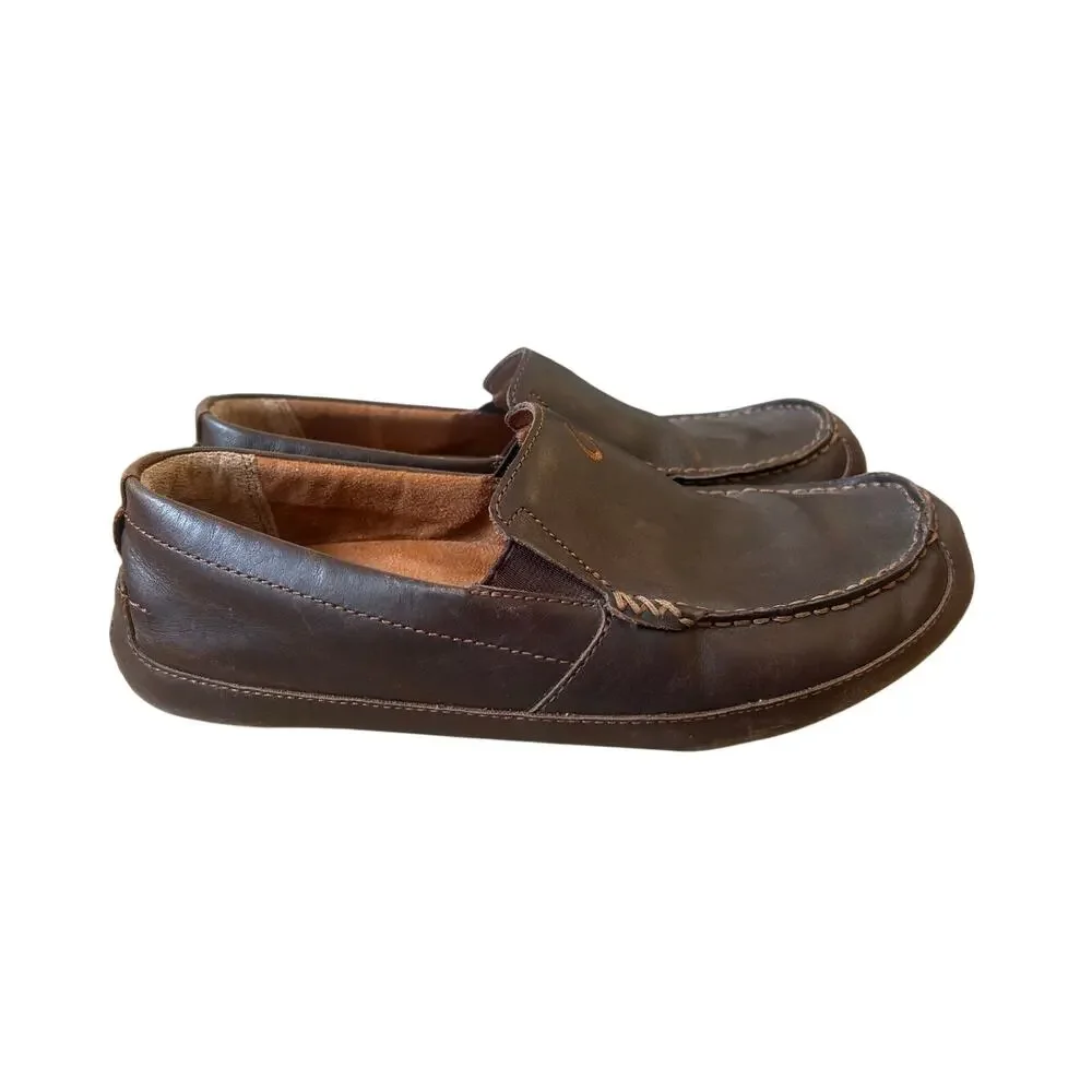 OluKai Akepa Moc Men’s 8 Brown Leather Slip On Loafers Moccasin Shoes